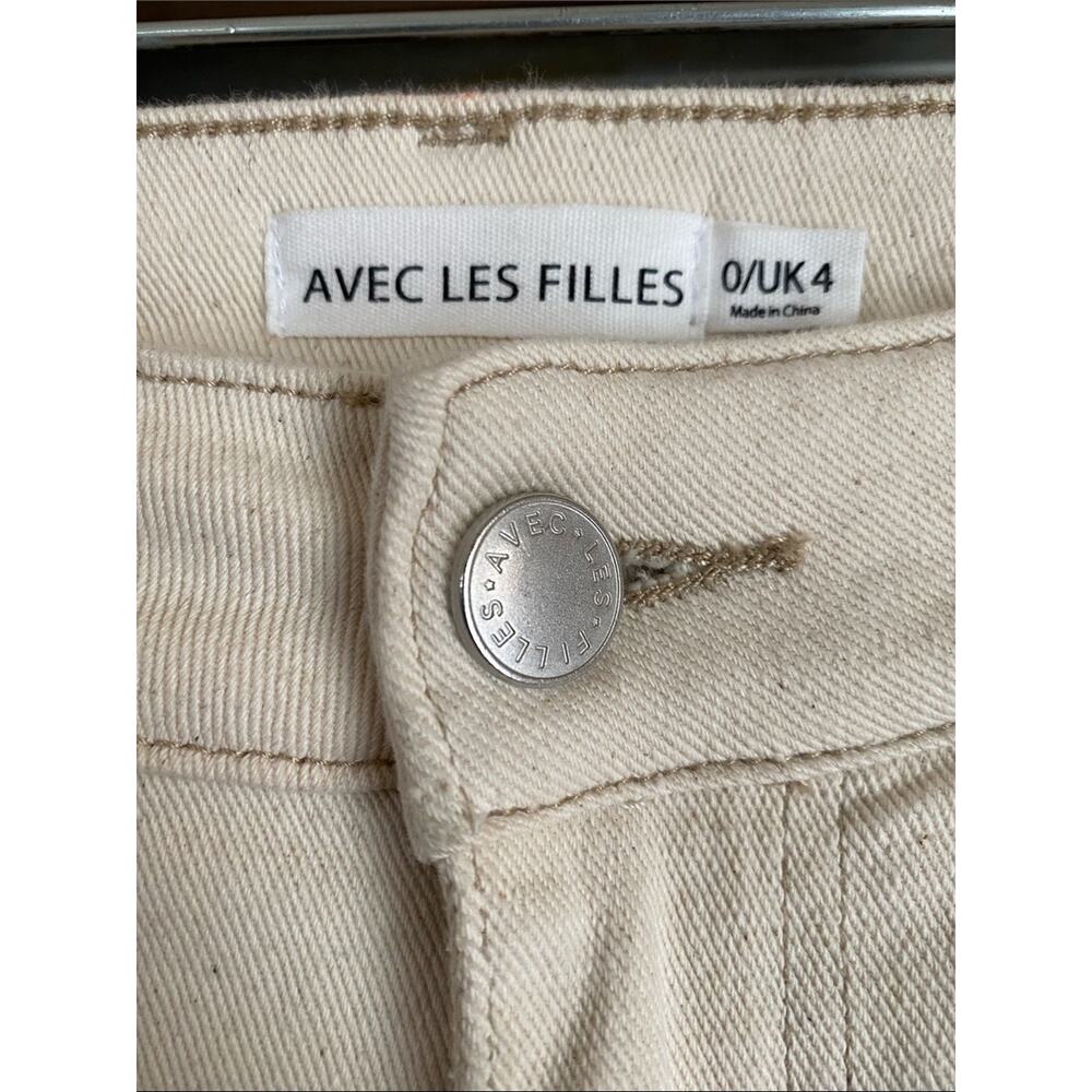 Avec Les Filles Cream High-Rise Cropped Wide Leg Jeans Pleated Neutral Summer - Picture 2 of 5